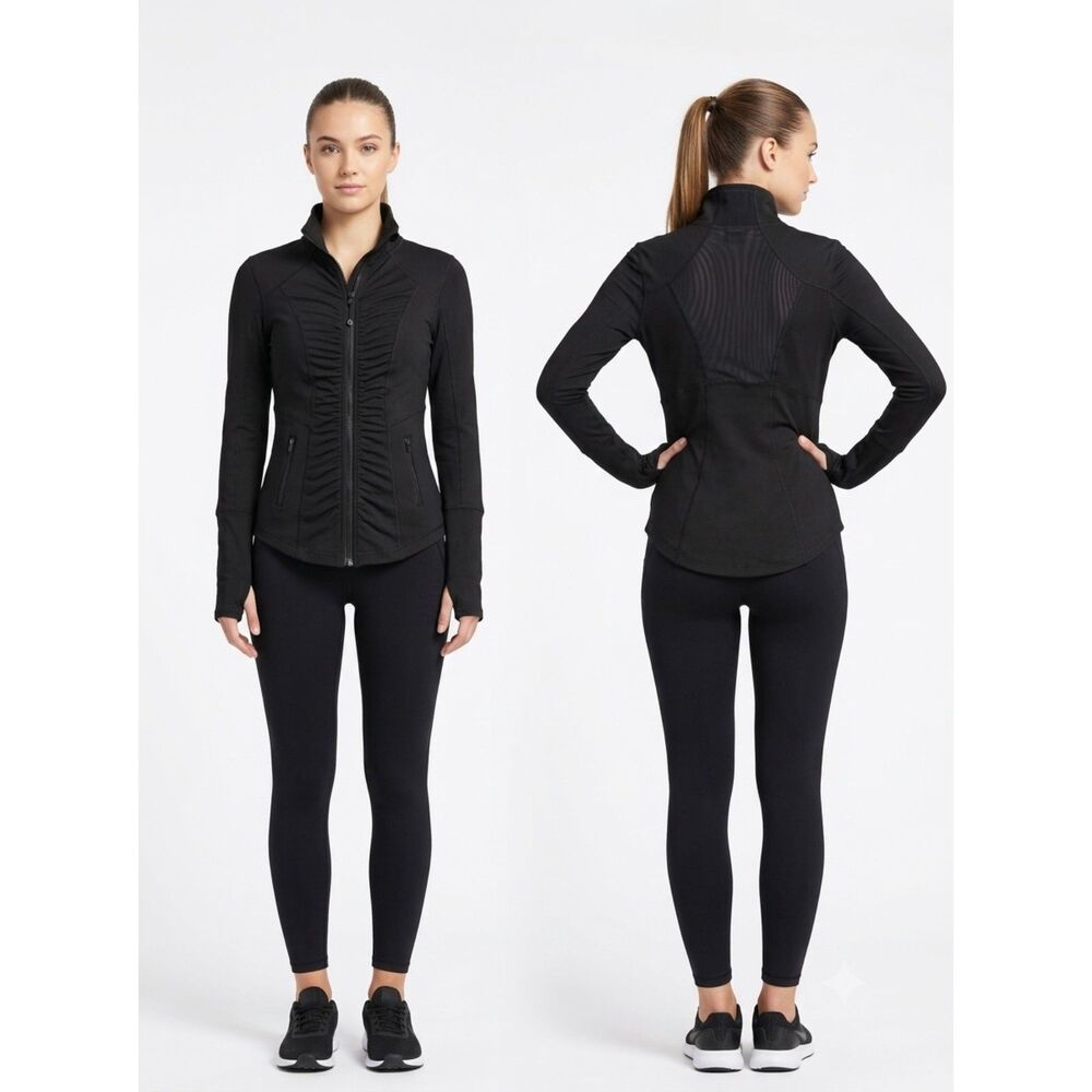 Zella Define Active Full Zip Jacket Black Mesh Back Panel Size XS
